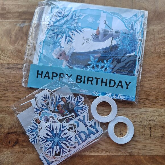 Frozen Themed Birthday Party Banner Characters Snowflakes Princess Winter Cold - Picture 1 of 5